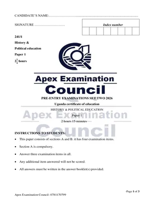 s4 uce history and political education paper 1 pre mock 2026 apex examinations