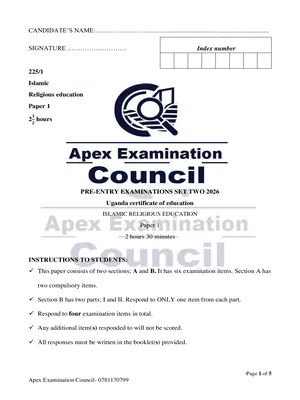 s4 uce ire (islam) paper 1 pre mock 2026 apex examinations