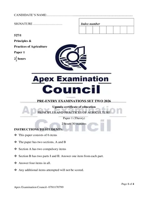 s4 uce agriculture paper 1 pre mock 2026 apex examinations