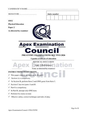 s4 uce physical education (pe) paper 2 (practical) pre mock 2026 apex examinations