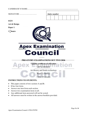 s4 uce fine art (history of art and studio technology ) paper 1 pre mock 2026 apex examinations