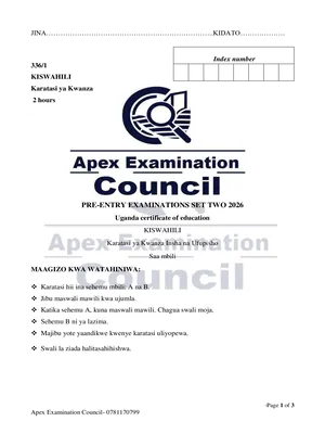 s4 uce kiswahili paper 1 pre mock 2026 apex examinations