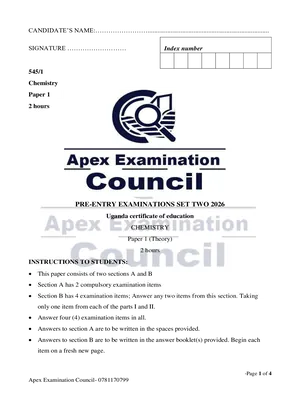 s4 uce chemistry paper 1 pre mock 2026 apex examinations