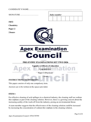 s4 uce chemistry paper 2 (practical) pre mock 2026 apex examinations