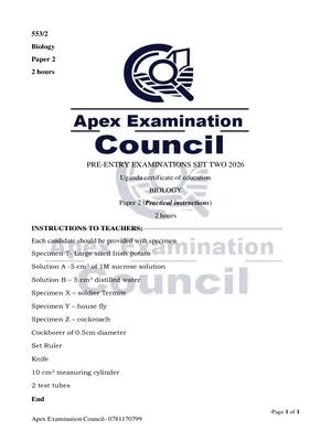 s4 uce biology practical paper 2 confidentials pre mock 2026 apex examinations