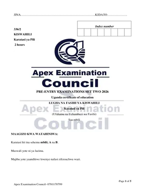 s4 uce kiswahili paper 2 (ufahamu na uchambuzi wa fasihi) pre mock 2026 apex examinations