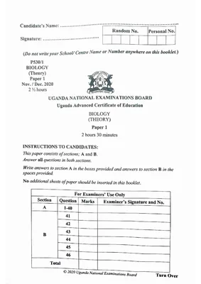 uneb a level biology paper 1 uace 2020 - old curriculum