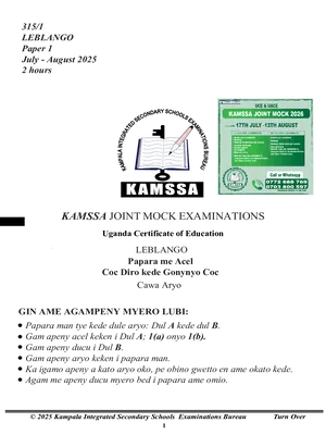kamssa uce mocks 2025 leblango paper 1 exam and scoring guide with answers