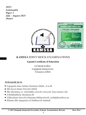 kamssa uce lumasaaba 1 mock exam 2025