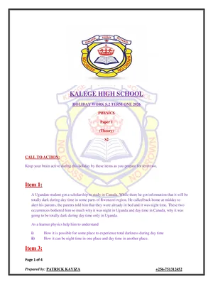 s.2 physics holiday work term 1