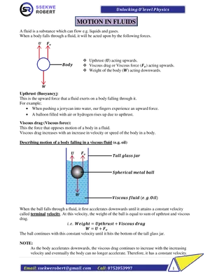 s.4 physics motion in fluids notes by ssekwe robert