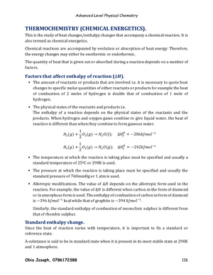 advanced level physical chemistry notes - thermochemistry