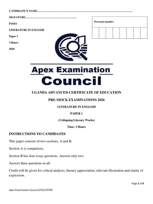 apex uace pre mock exams 2026 literature in english paper one