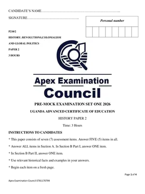 apex uace pre mock exams 2026 history paper one
