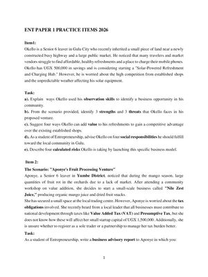new a level curriculum entrepreneurship paper 1 & 2 practice items