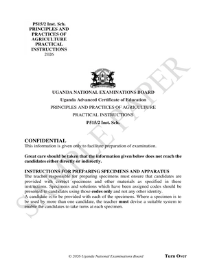 new a level curriculum uneb uace agriculture paper 2 (practical) sample paper 2026 confidential instructions