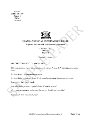 uneb new a level curriculum chemistry paper one uace sample paper 2026 and scoring guide with answers