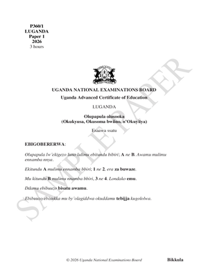 uneb new a level curriculum luganda paper one uace sample paper 2026 and scoring guide with answers