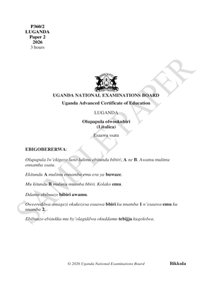 uneb new a level curriculum luganda paper two uace sample paper 2026 and scoring guide with answers