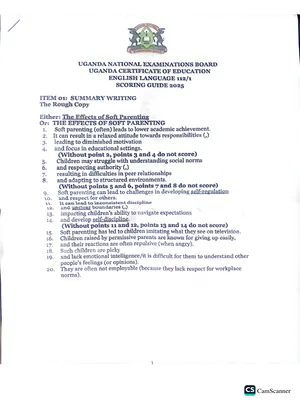 uneb uce 2025 english marking guide with answers