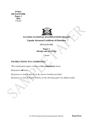 uneb new a level curriculum metalwork paper one uace sample paper 2026 and scoring guide with answers