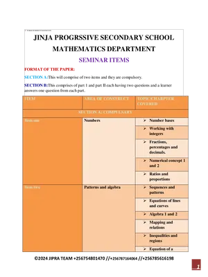 s4 mathematics cbc seminar items held at jipra