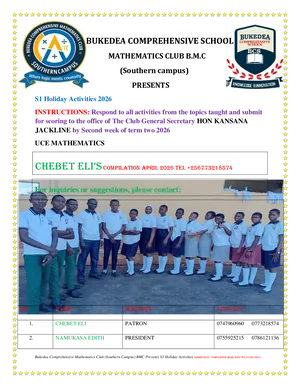 s1 holiday work bcs mathematics club - bukedea comprehensive school