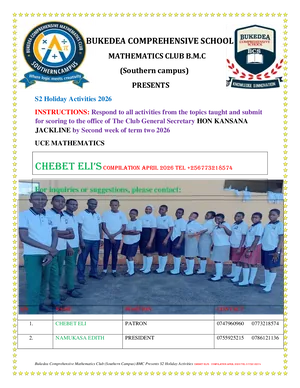 s2 holiday work bcs mathematics club - bukedea comprehensive school