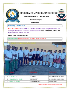s5 principal mathematics holiday work bcs mathematics club - bukedea comprehensive school