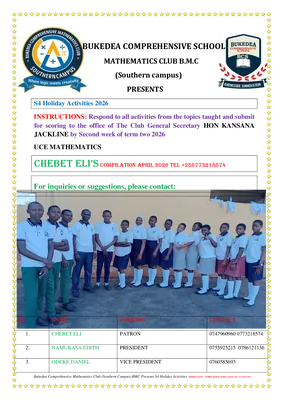 s4 mathematics holiday work bcs mathematics club - bukedea comprehensive school