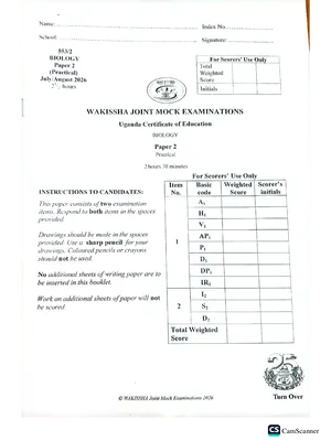 wakissha s4 uce mocks 2026 biology paper 2 practical