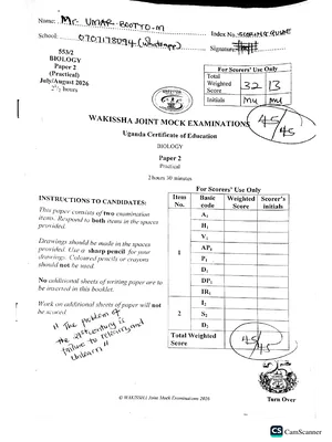 wakissha s4 uce mocks 2026 biology paper 2 practical scoring guide