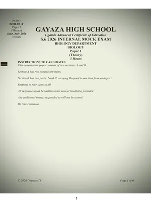 gayaza high school internal uace mock 2026 biology paper 1