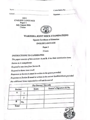 wakissha s4 uce mocks 2026 english paper 1