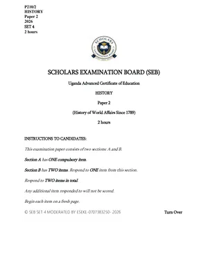 scholars examinations board s6 history paper 2 and its scoring guide by eseke wyclife