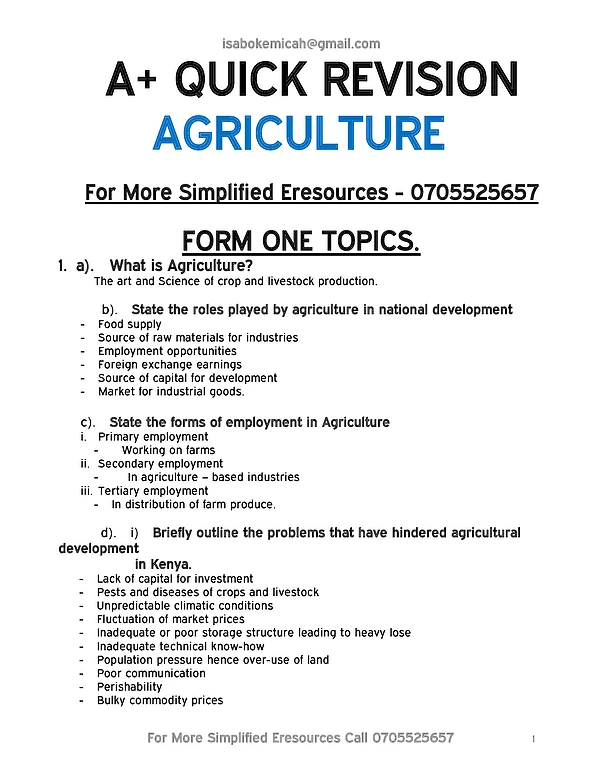 o level cbc agriculture notes with quick revision questions and answers