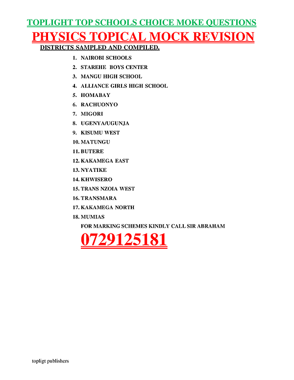 toplight top schools choice  questions physics topical mock revision