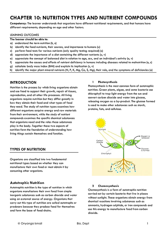 chapter 10: nutrition types and nutrient compounds