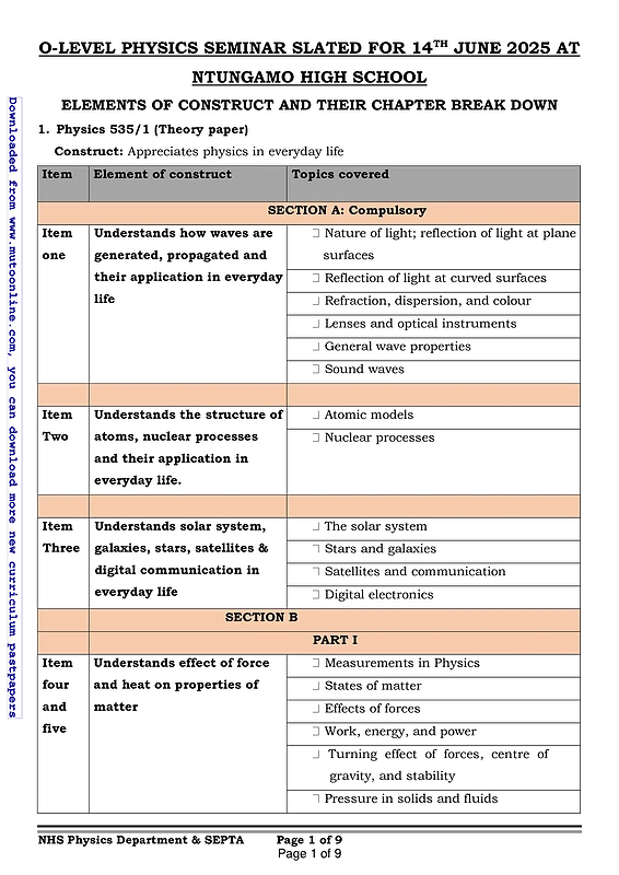 o-level physics seminar slated for 14th june 2025 at ntungamo high school