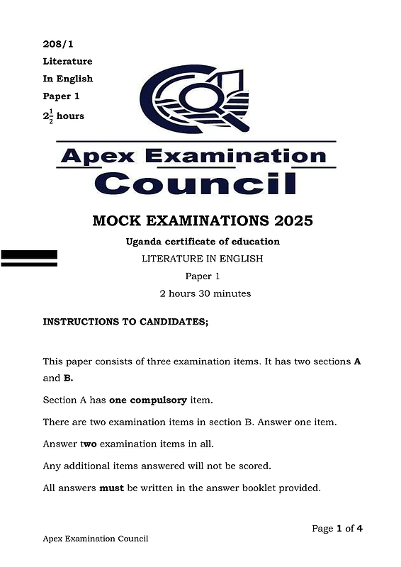 apex uce mocks literature in english paper