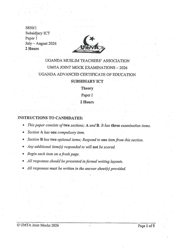 umta uace joint mock examinations - 2026 subsidiary ic? theory paper 1