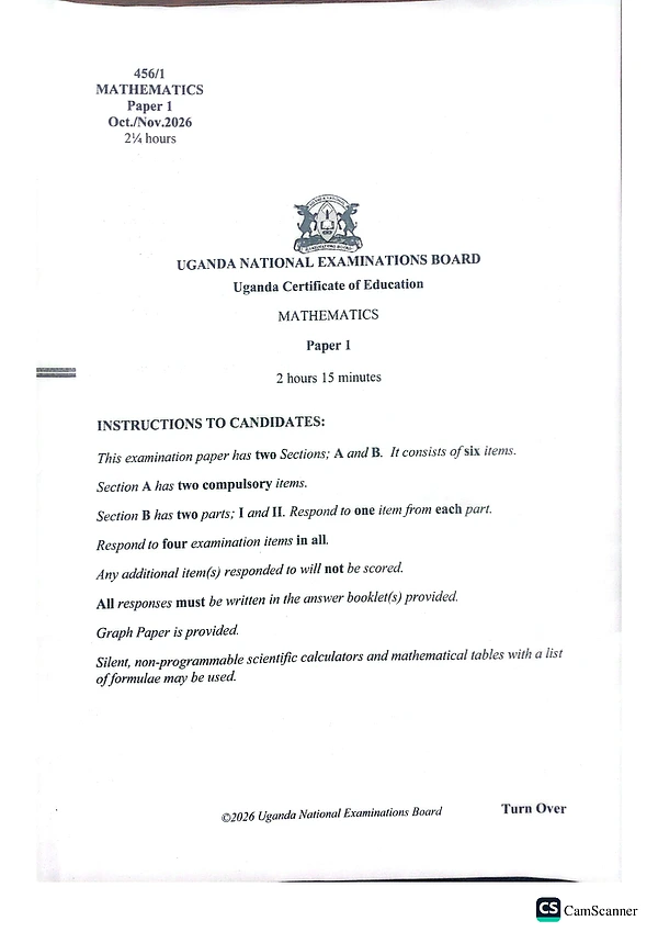 uneb uce 2026 mathematics paper 1